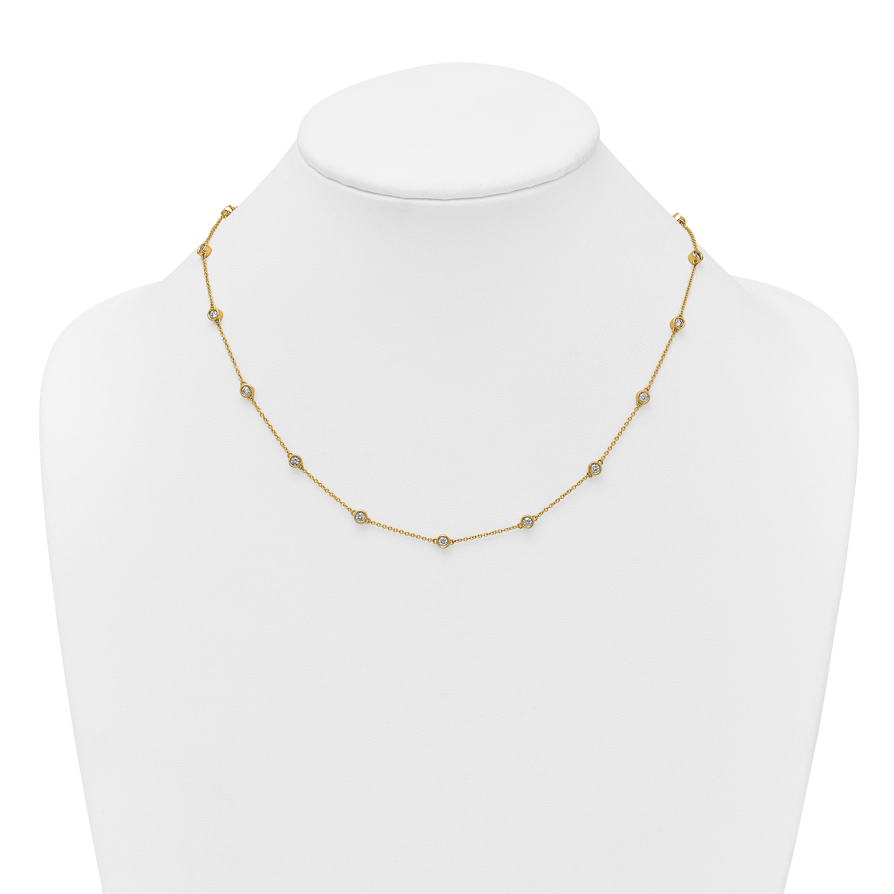 14k Complete 1 carat Bezel-set Diamond and Cable Chain 17-Station 18 inch Necklace