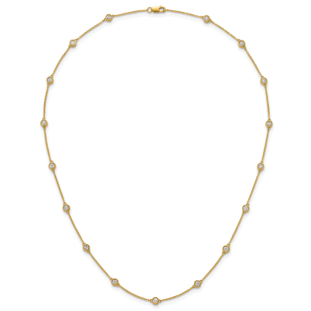 14k Complete 1 carat Bezel-set Diamond and Cable Chain 17-Station 18 inch Necklace