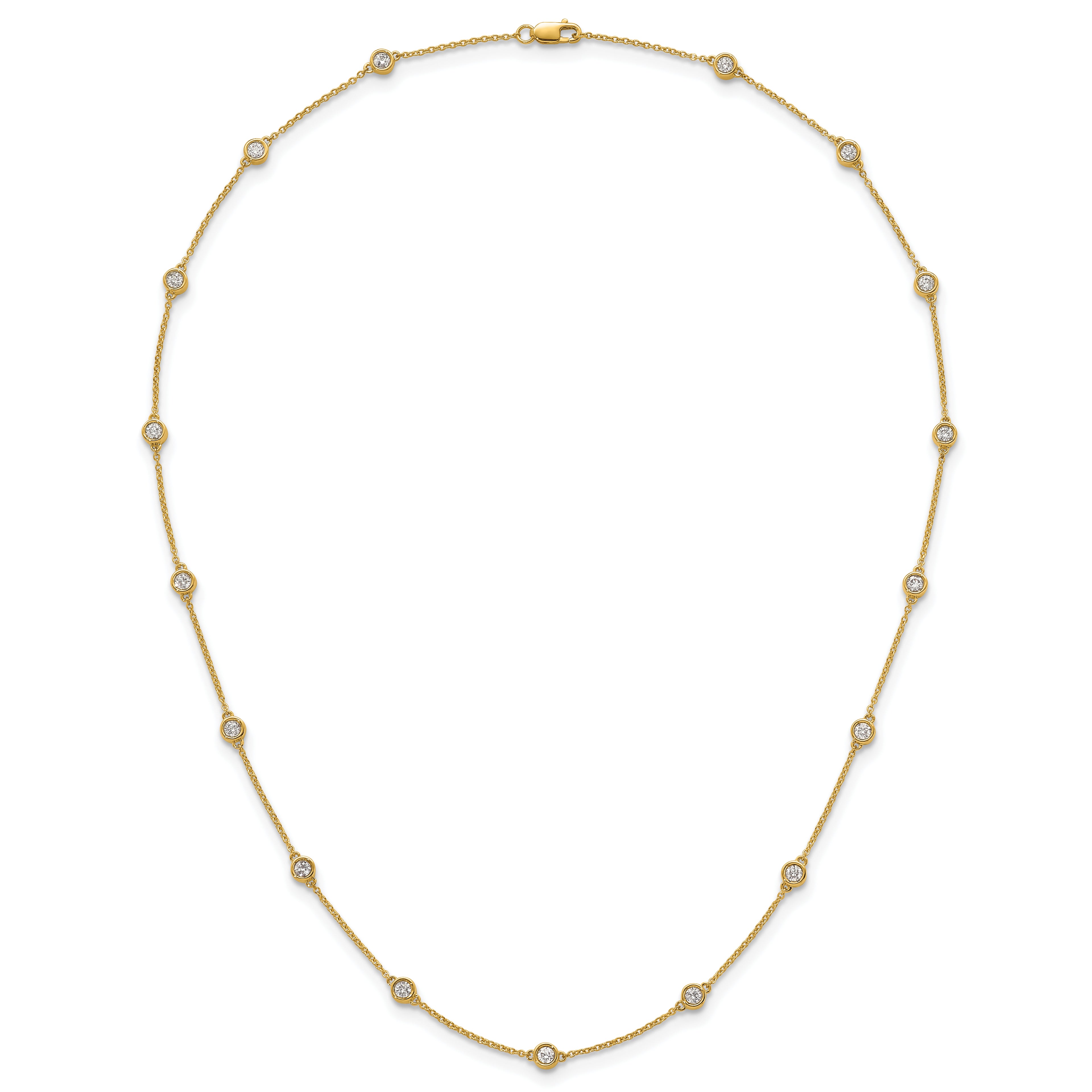 14k Complete 1 carat Bezel-set Diamond and Cable Chain 17-Station 18 inch Necklace