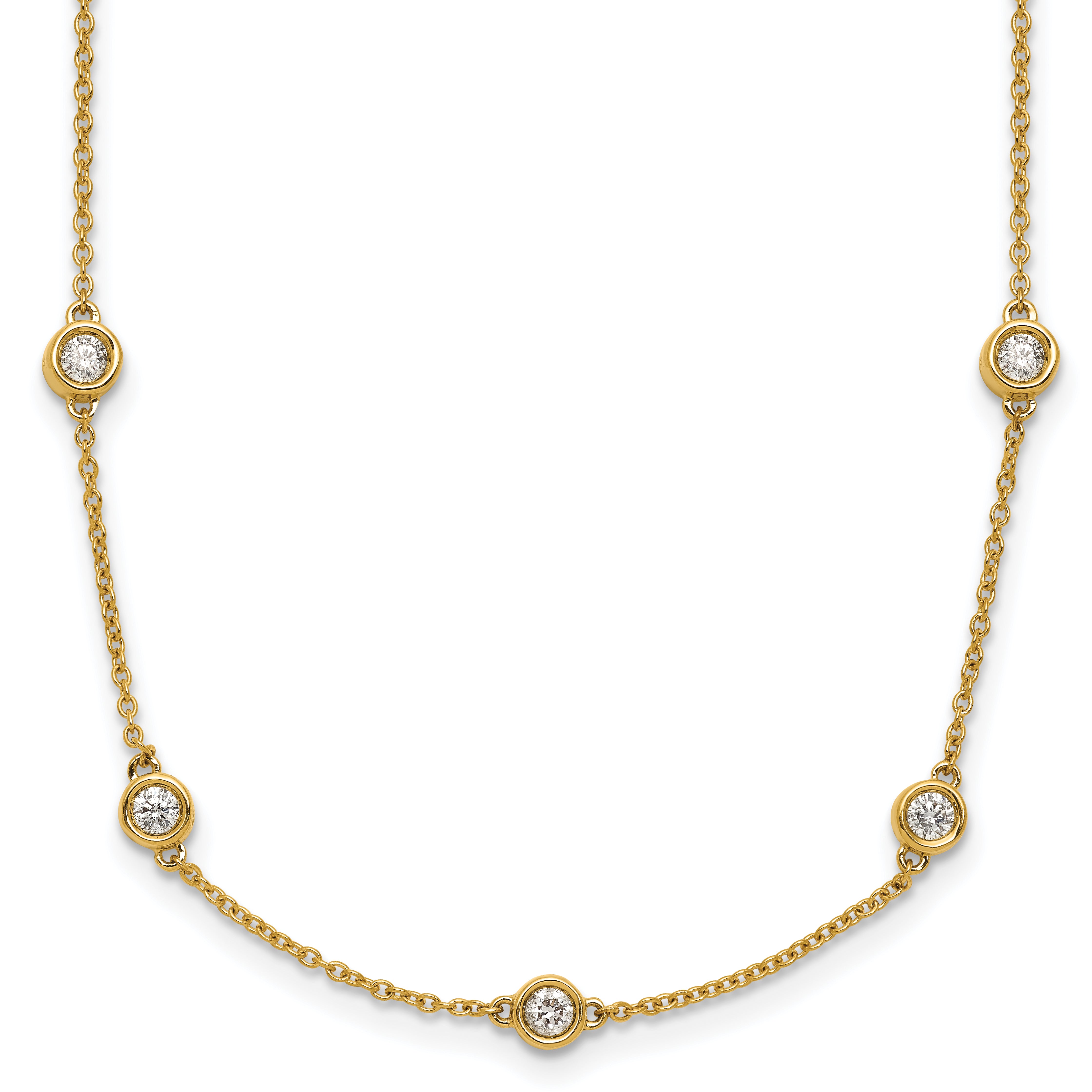 14k Complete 1.3 carat Bezel-set Diamond and Cable Chain 20-Station 20 inch Necklace