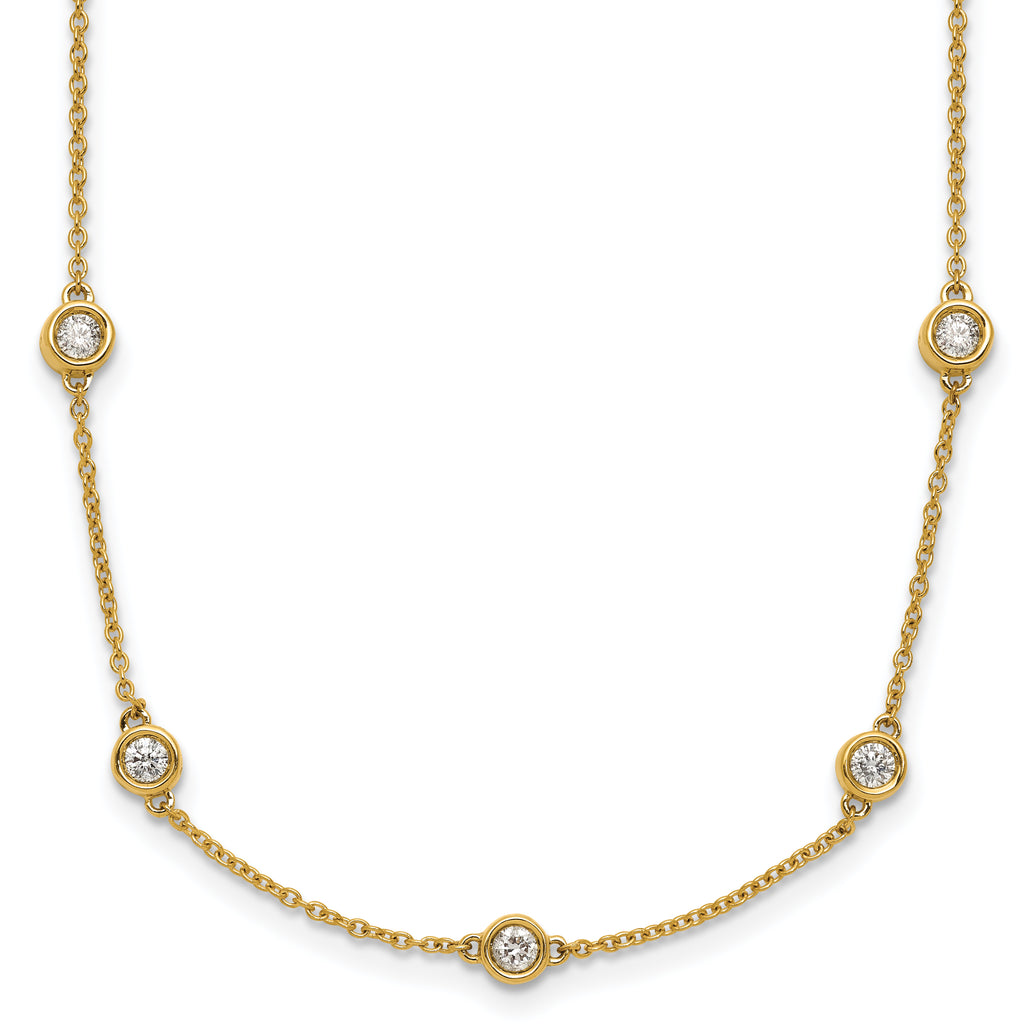 14k Complete 1.3 carat Bezel-set Diamond and Cable Chain 20-Station 20 inch Necklace