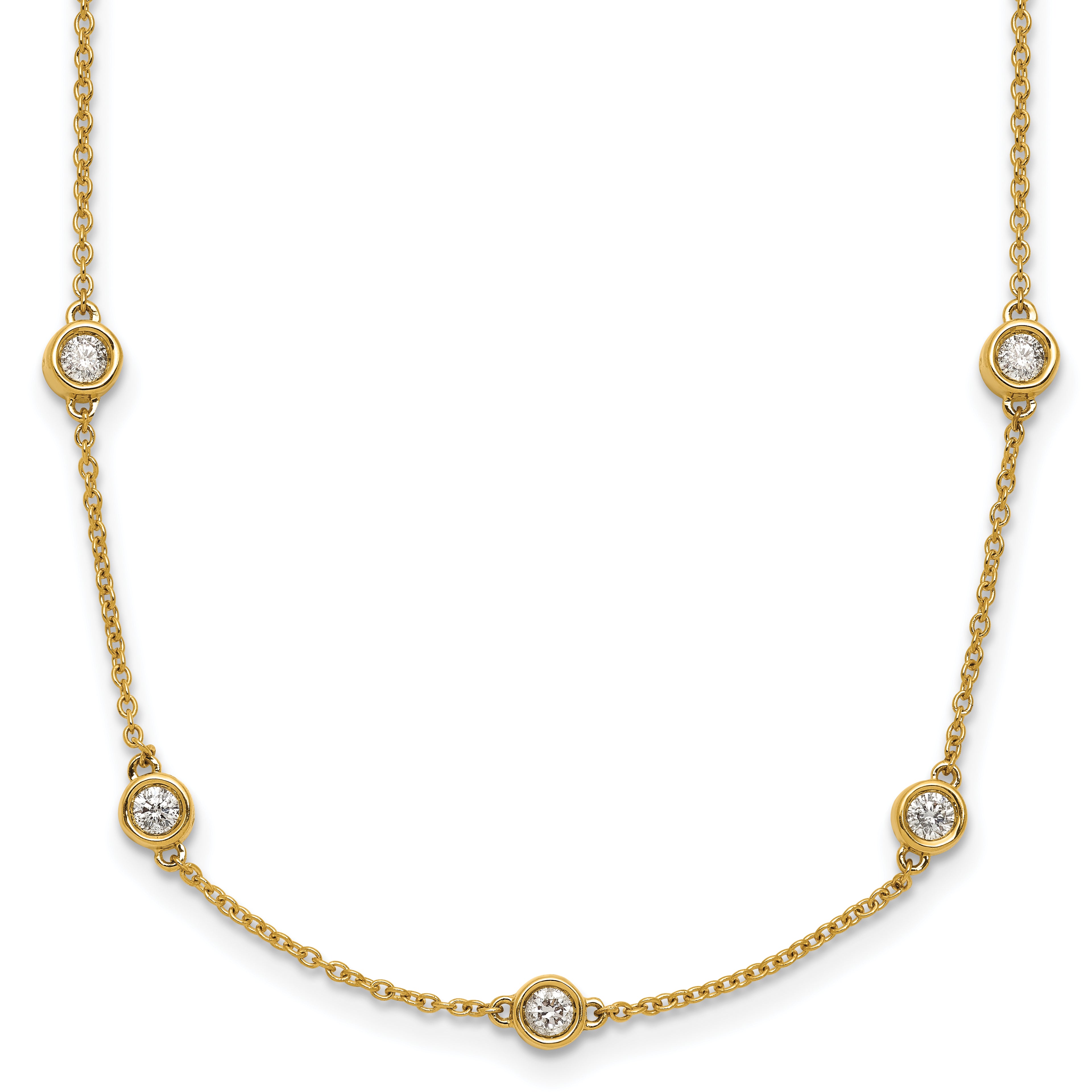 14k Complete 1.3 carat Bezel-set Diamond and Cable Chain 20-Station 20 inch Necklace