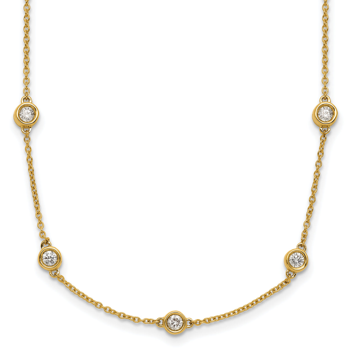 14k Complete 1.3 carat Bezel-set Diamond and Cable Chain 20-Station 20 inch Necklace
