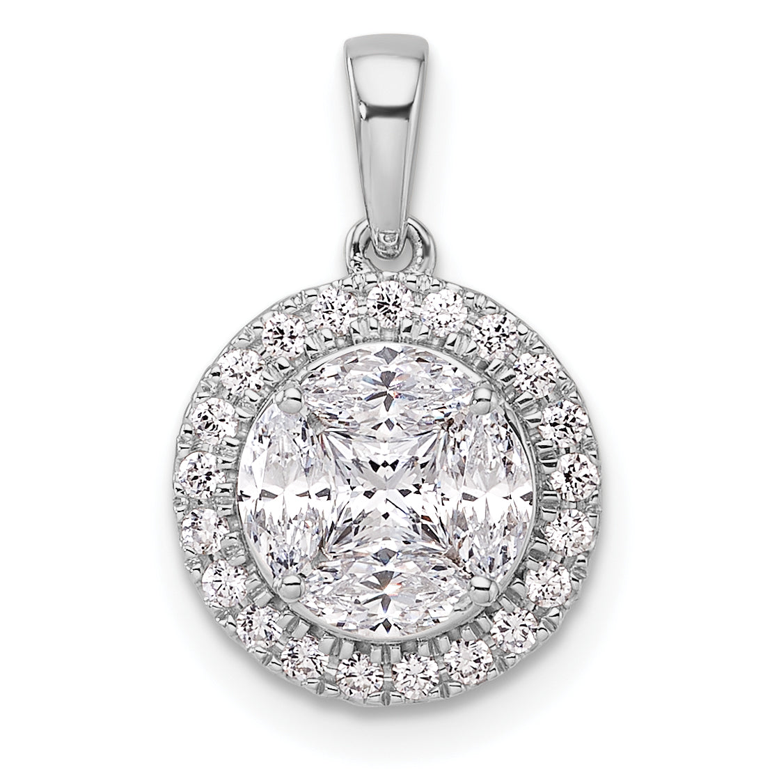 14k White Gold 1 carat Lab Grown Diamond VS/SI+ G+ Round and Marquise Halo Pendant Main image