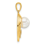 14K Polished 1/15 carat Diamond and White Freshwater Cultured Pearl Ovals Pendant