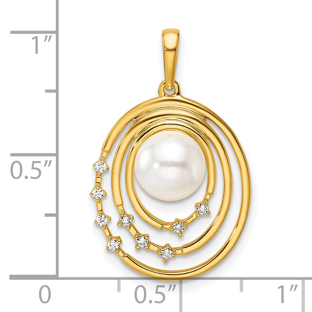 14K Polished 1/15 carat Diamond and White Freshwater Cultured Pearl Ovals Pendant