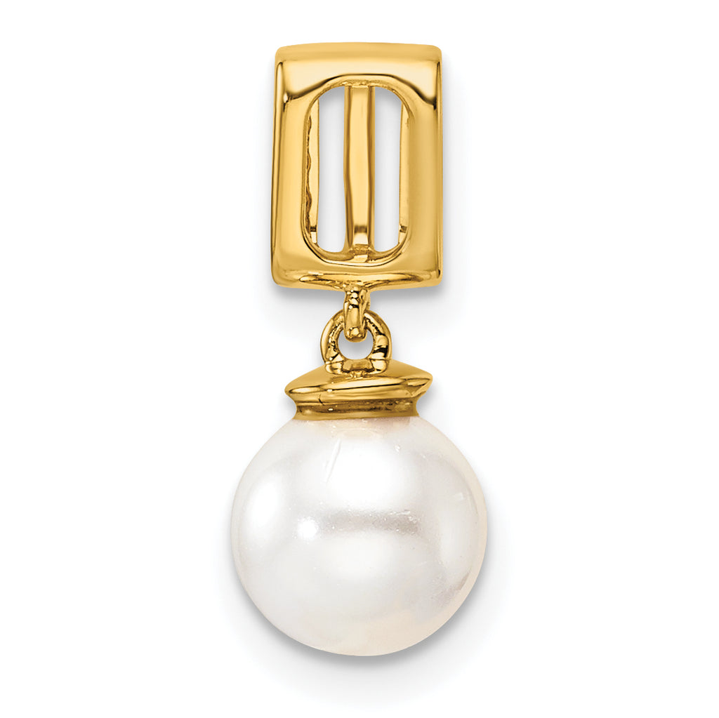 14K Polished 1/20 carat Diamond and White Freshwater Cultured Pearl Chain Slide