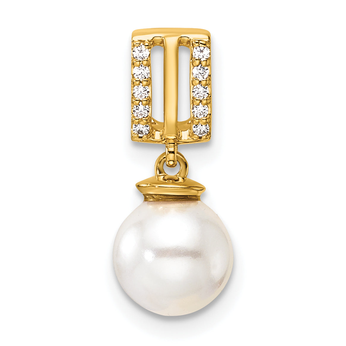 14K Polished 1/20 carat Diamond and White Freshwater Cultured Pearl Chain Slide Main image