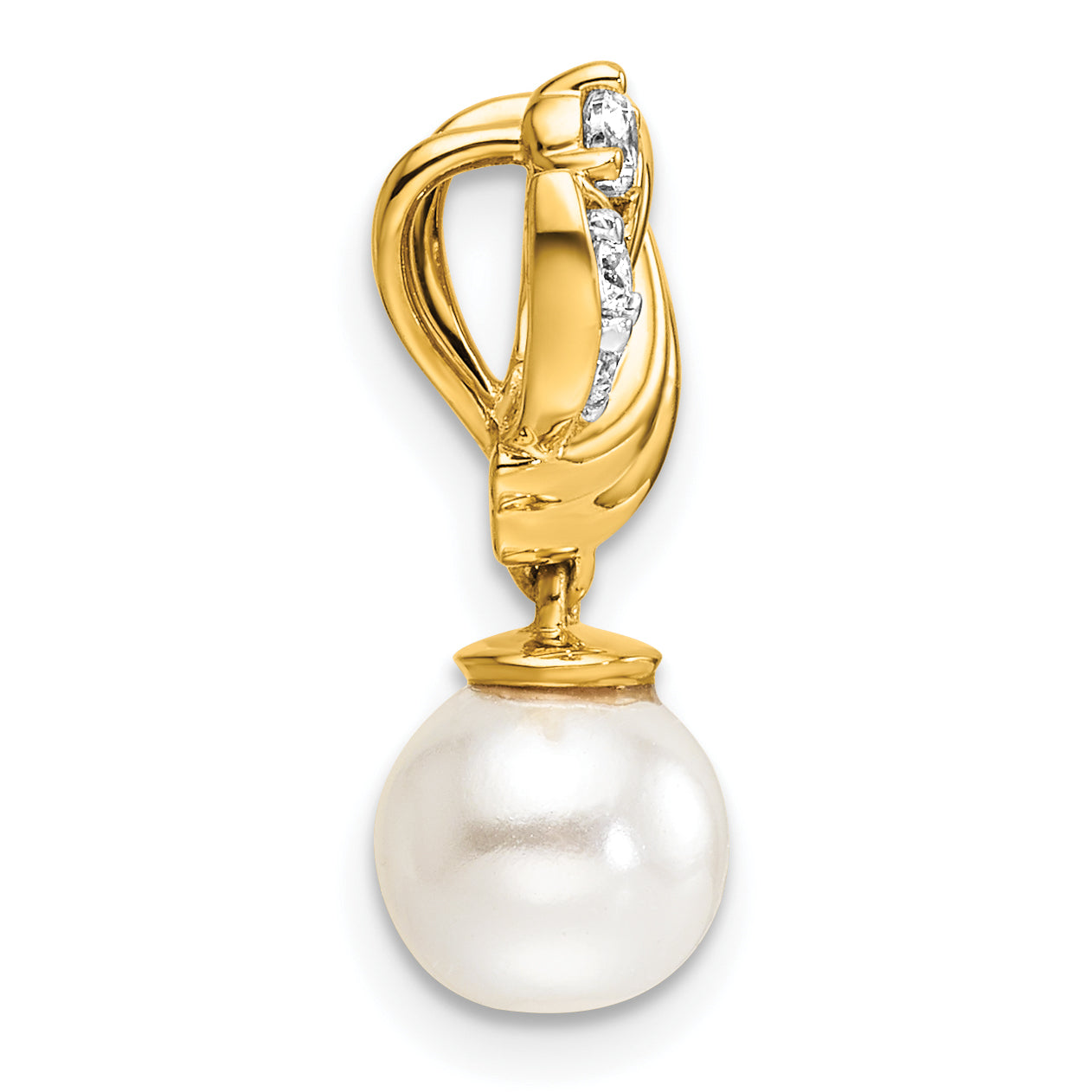 14K Polished 1/10 carat Diamond and White Freshwater Cultured Pearl Chain Slide Secondary image