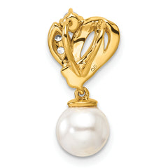 14K Polished 1/10 carat Diamond and White Freshwater Cultured Pearl Chain Slide