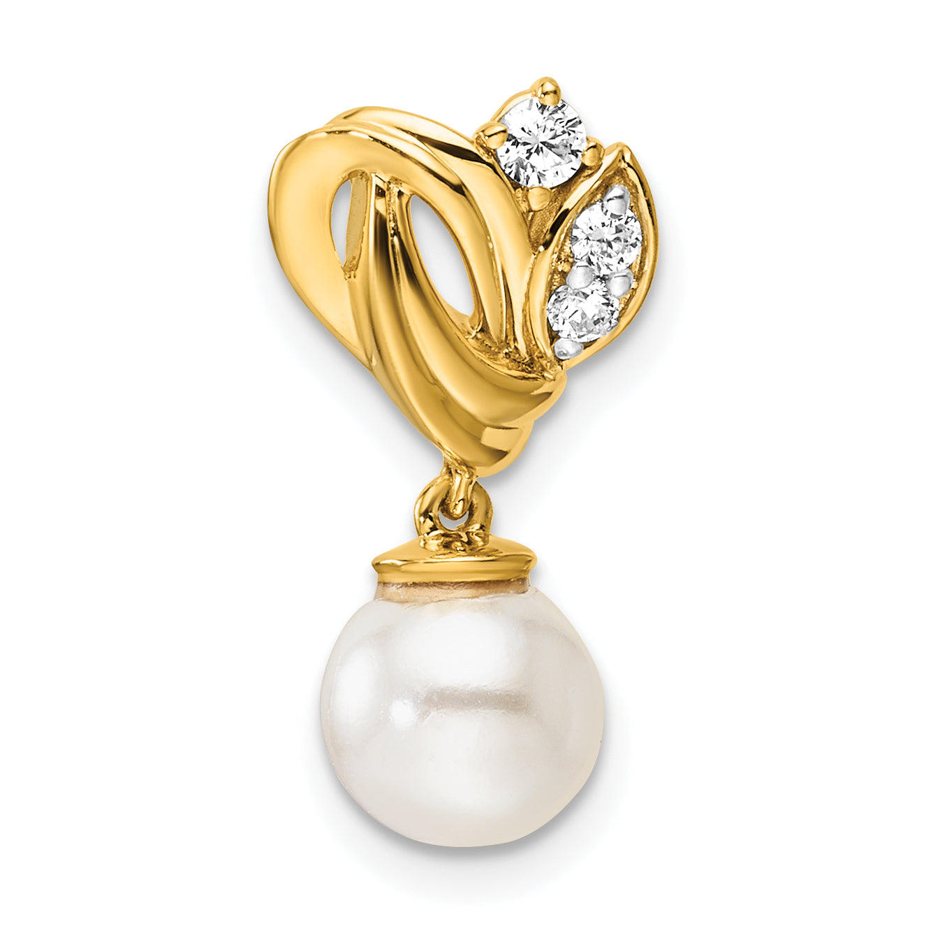 14K Polished 1/10 carat Diamond and White Freshwater Cultured Pearl Chain Slide Main image