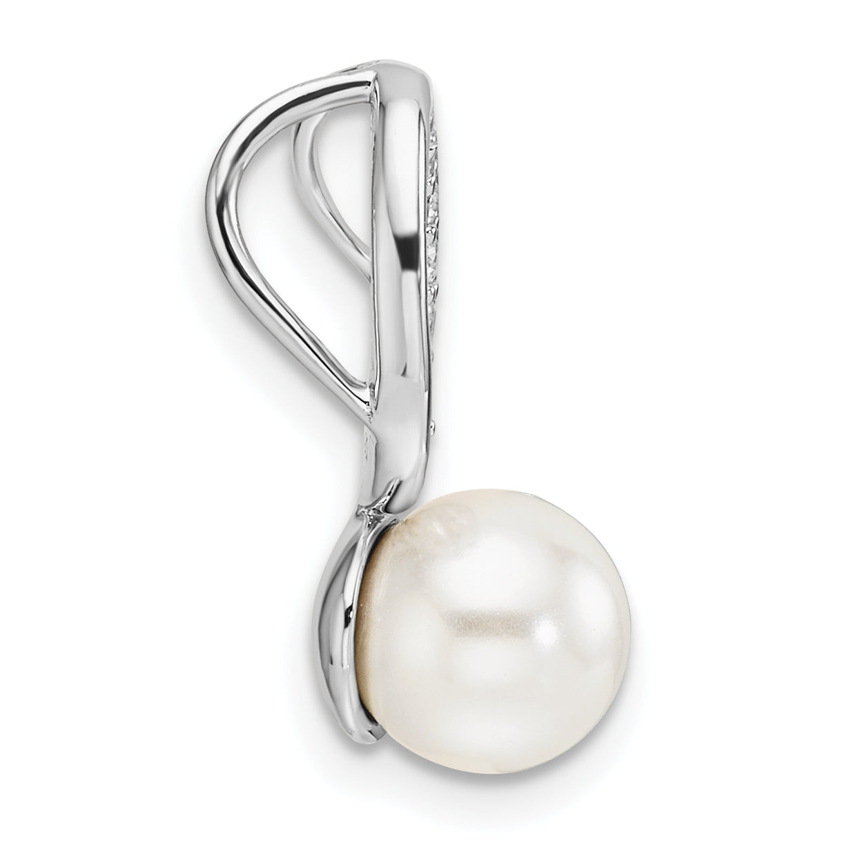14K White Gold Polished 1/15 carat Diamond and White Freshwater Cultured Pearl Chain Slide Secondary image