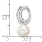 14K White Gold Polished 1/15 carat Diamond and White Freshwater Cultured Pearl Chain Slide