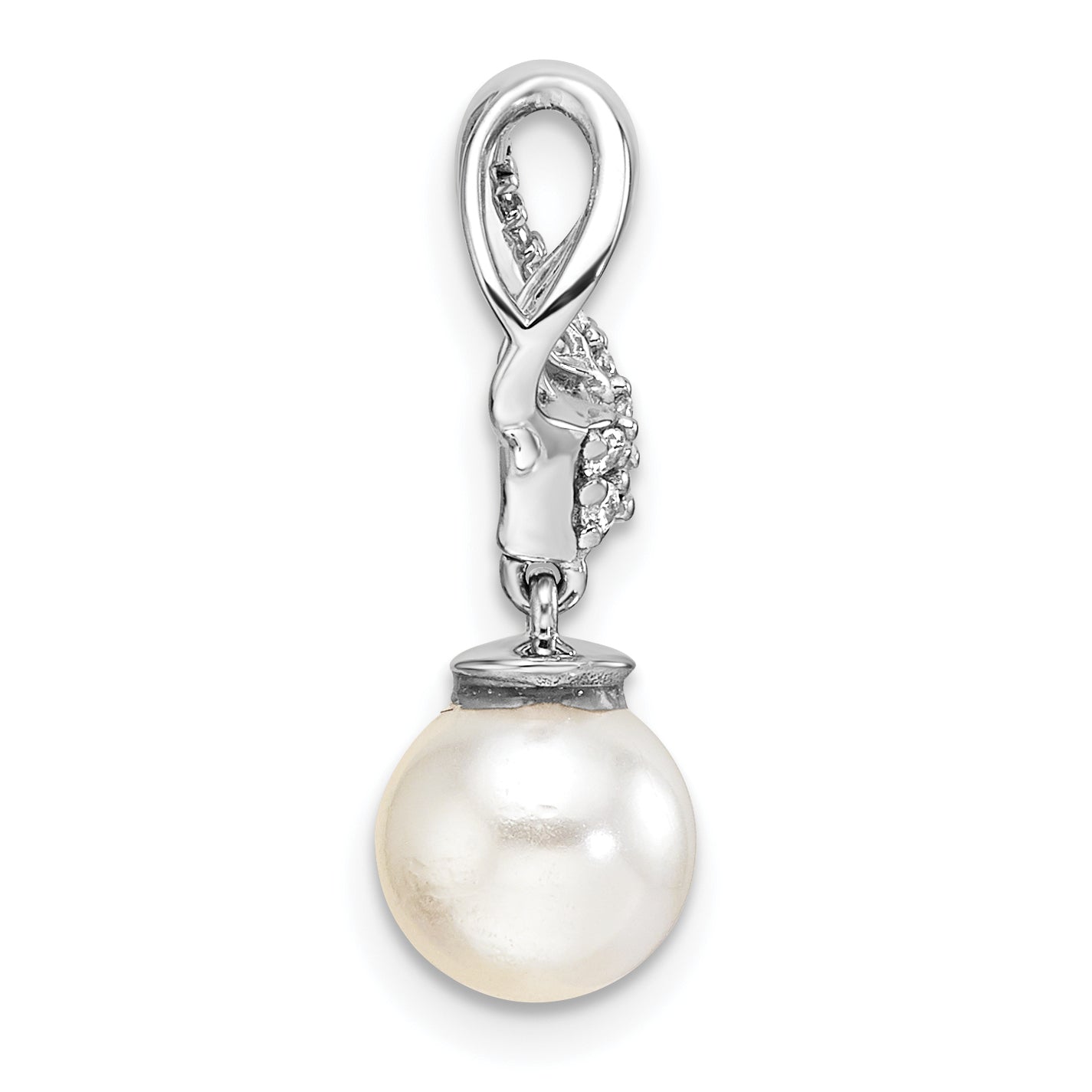 14K White Gold Polished 1/10 carat Diamond and White Freshwater Cultured Pearl Chain Slide Secondary image