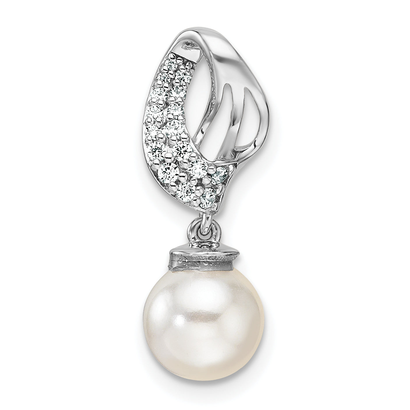 14K White Gold Polished 1/10 carat Diamond and White Freshwater Cultured Pearl Chain Slide Main image