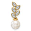 14K Polished 1/15 carat Diamond and White Freshwater Cultured Pearl Leaf Design Chain Slide