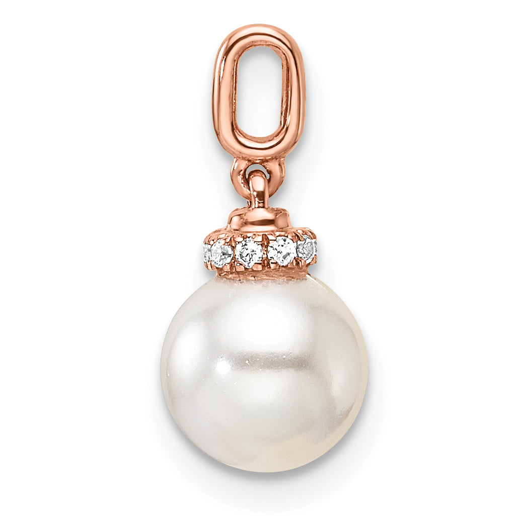 14K Rose Gold Polished 1/20 carat Diamond and White Freshwater Cultured Pearl Pendant Secondary image