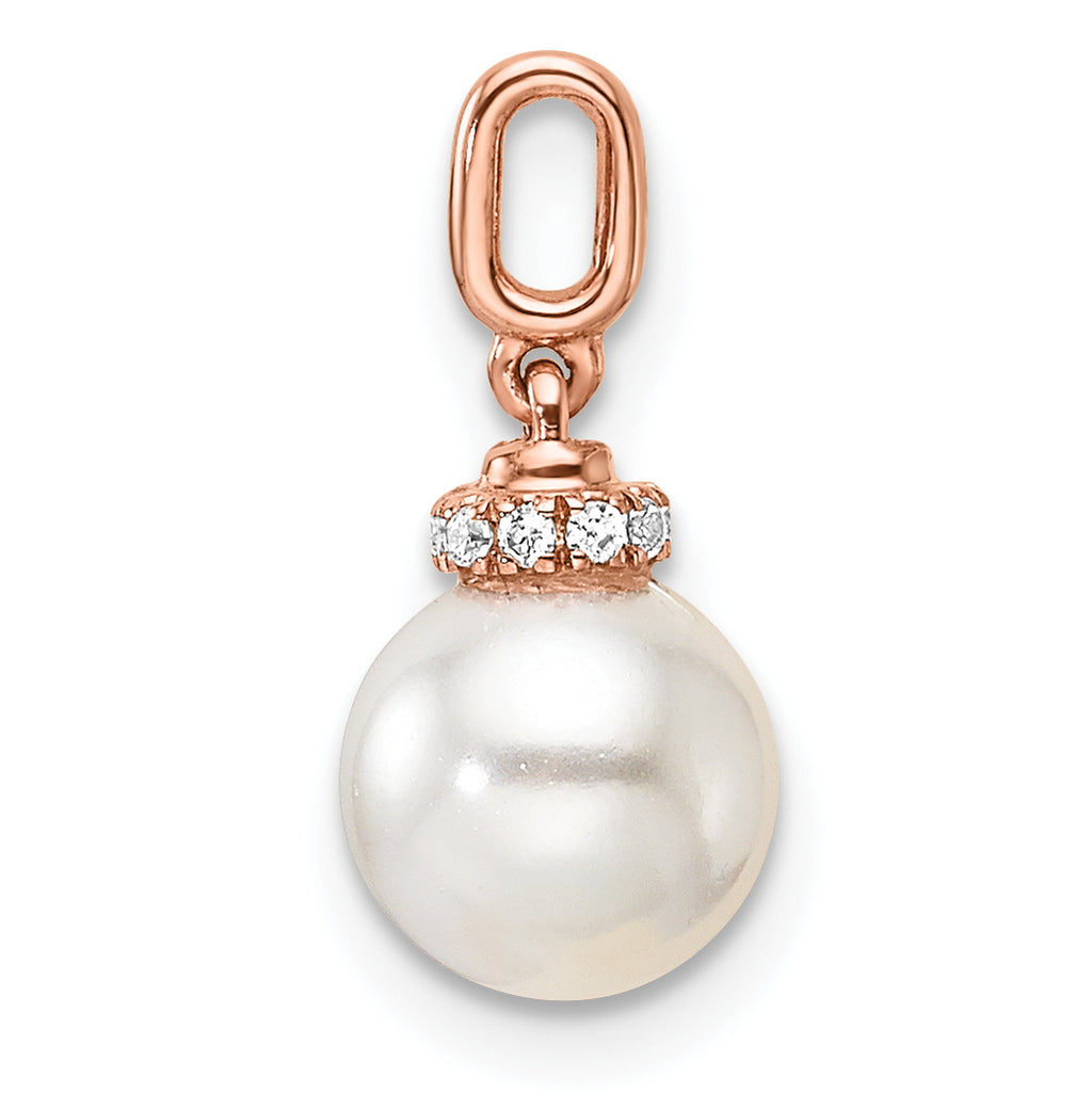 14K Rose Gold Polished 1/20 carat Diamond and White Freshwater Cultured Pearl Pendant