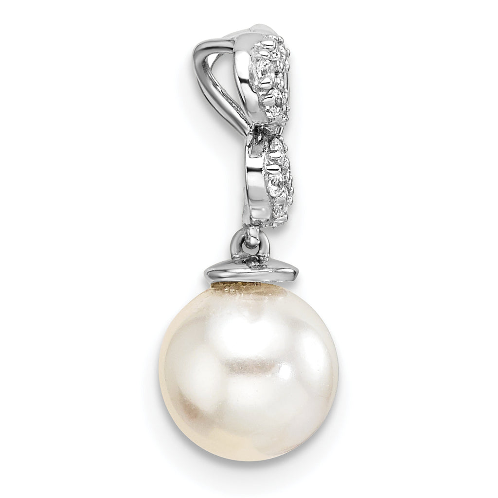 14K White Gold Polished 1/10 carat Diamond and White Freshwater Cultured Pearl Chain Slide