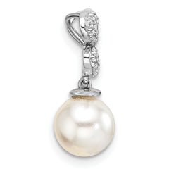 14K White Gold Polished 1/10 carat Diamond and White Freshwater Cultured Pearl Chain Slide
