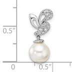 14K White Gold Polished 1/10 carat Diamond and White Freshwater Cultured Pearl Chain Slide