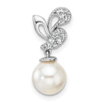 14K White Gold Polished 1/10 carat Diamond and White Freshwater Cultured Pearl Chain Slide