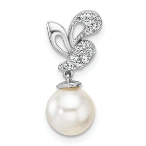 Diamond & Cultured Pearl Slide Pendant in 14K White Gold, 19mm (1/10 ct. tw.) - Sophia Jewelers