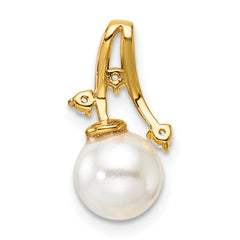 14K Polished 1/15 carat Diamond and White Freshwater Cultured Pearl Chain Slide