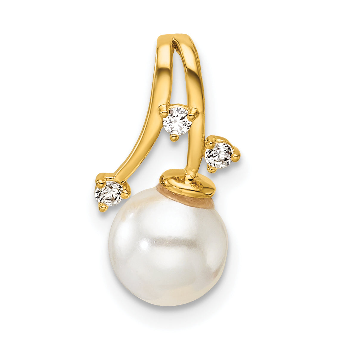14K Polished 1/15 carat Diamond and White Freshwater Cultured Pearl Chain Slide Main image