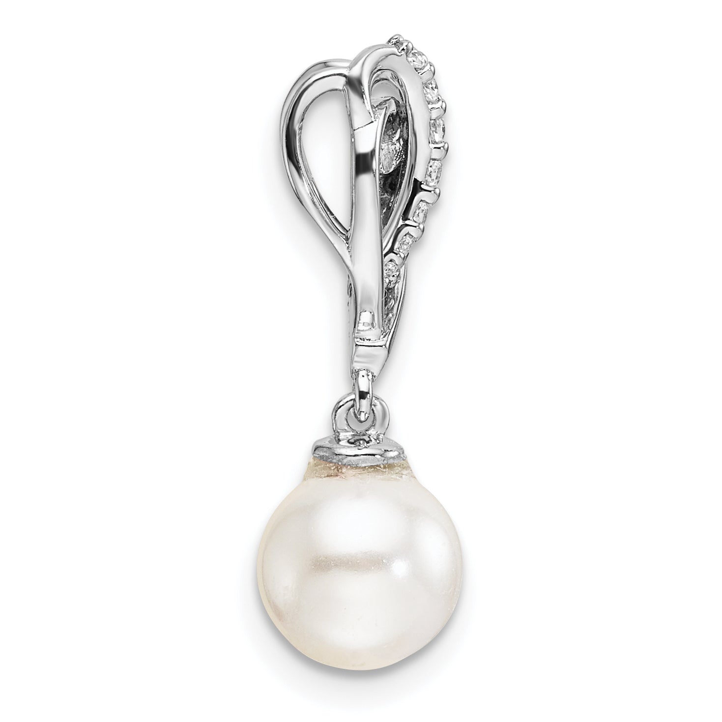 14K White Gold Polished 1/10 carat Diamond and White Freshwater Cultured Pearl Chain Slide Secondary image