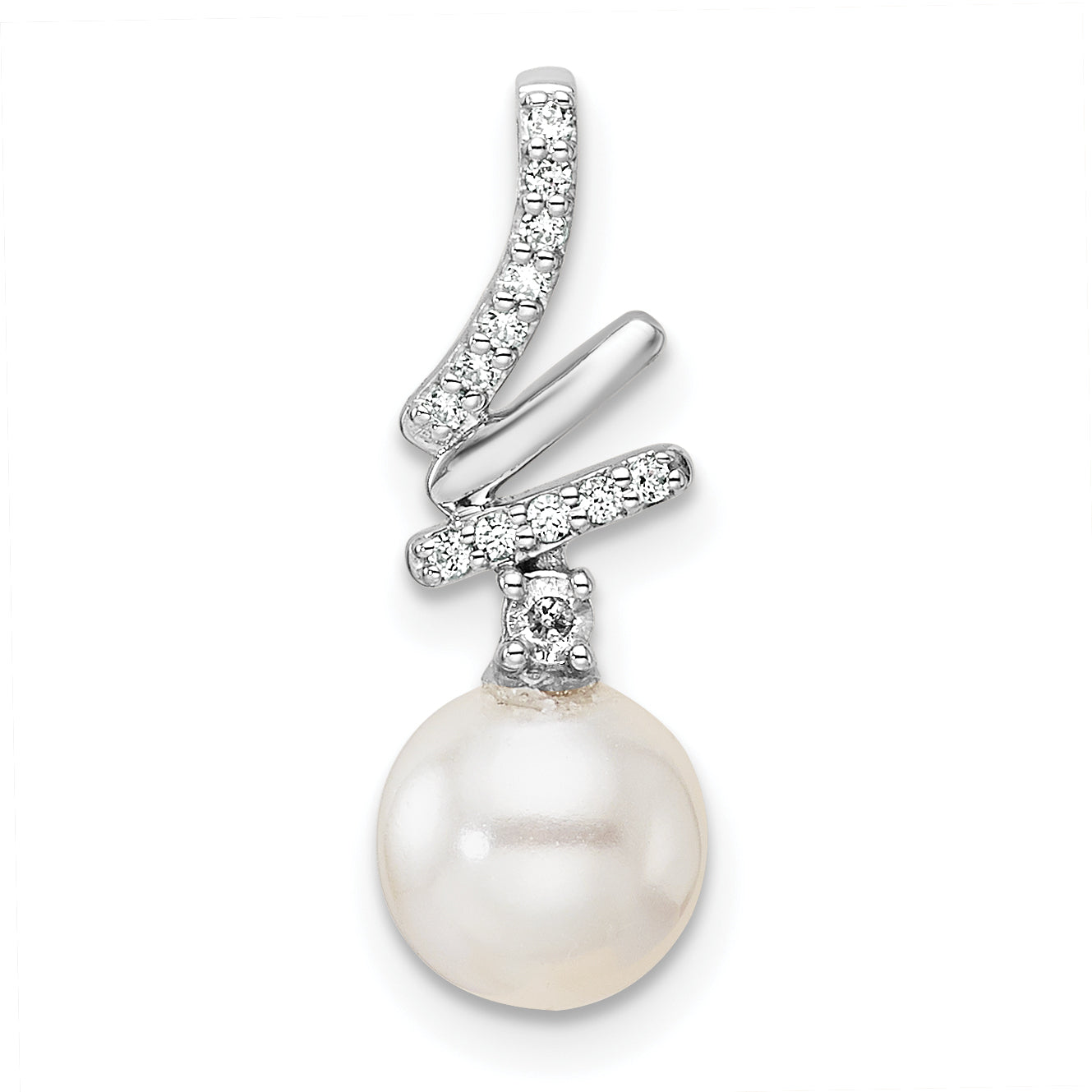 14K White Gold Polished 1/10 carat Diamond and White Freshwater Cultured Pearl Chain Slide Main image