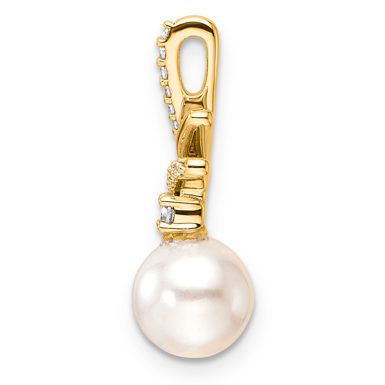 14K Polished 1/10 carat Diamond and White Freshwater Cultured Pearl Chain Slide