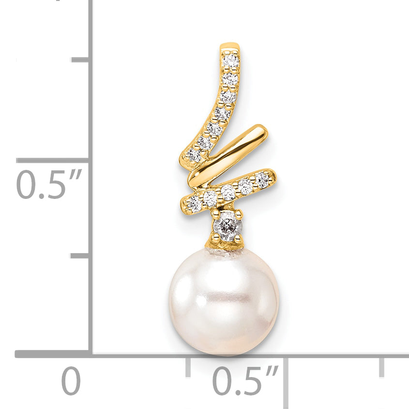 14K Polished 1/10 carat Diamond and White Freshwater Cultured Pearl Chain Slide