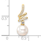 14K Polished 1/10 carat Diamond and White Freshwater Cultured Pearl Chain Slide