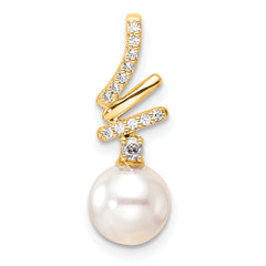14K Polished 1/10 carat Diamond and White Freshwater Cultured Pearl Chain Slide
