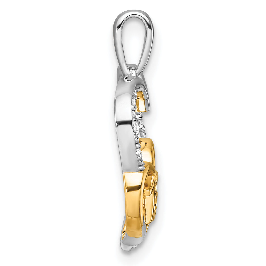 14K Two-tone Polished Diamond Quinceanera Heart Pendant