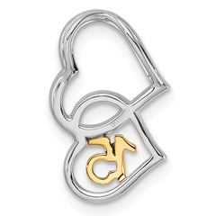 14K Two-tone Polished Diamond Quinceanera Double Heart Chain Slide