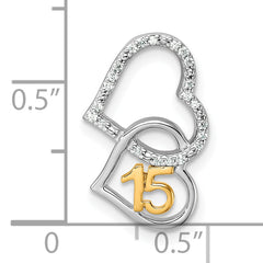 14K Two-tone Polished Diamond Quinceanera Double Heart Chain Slide