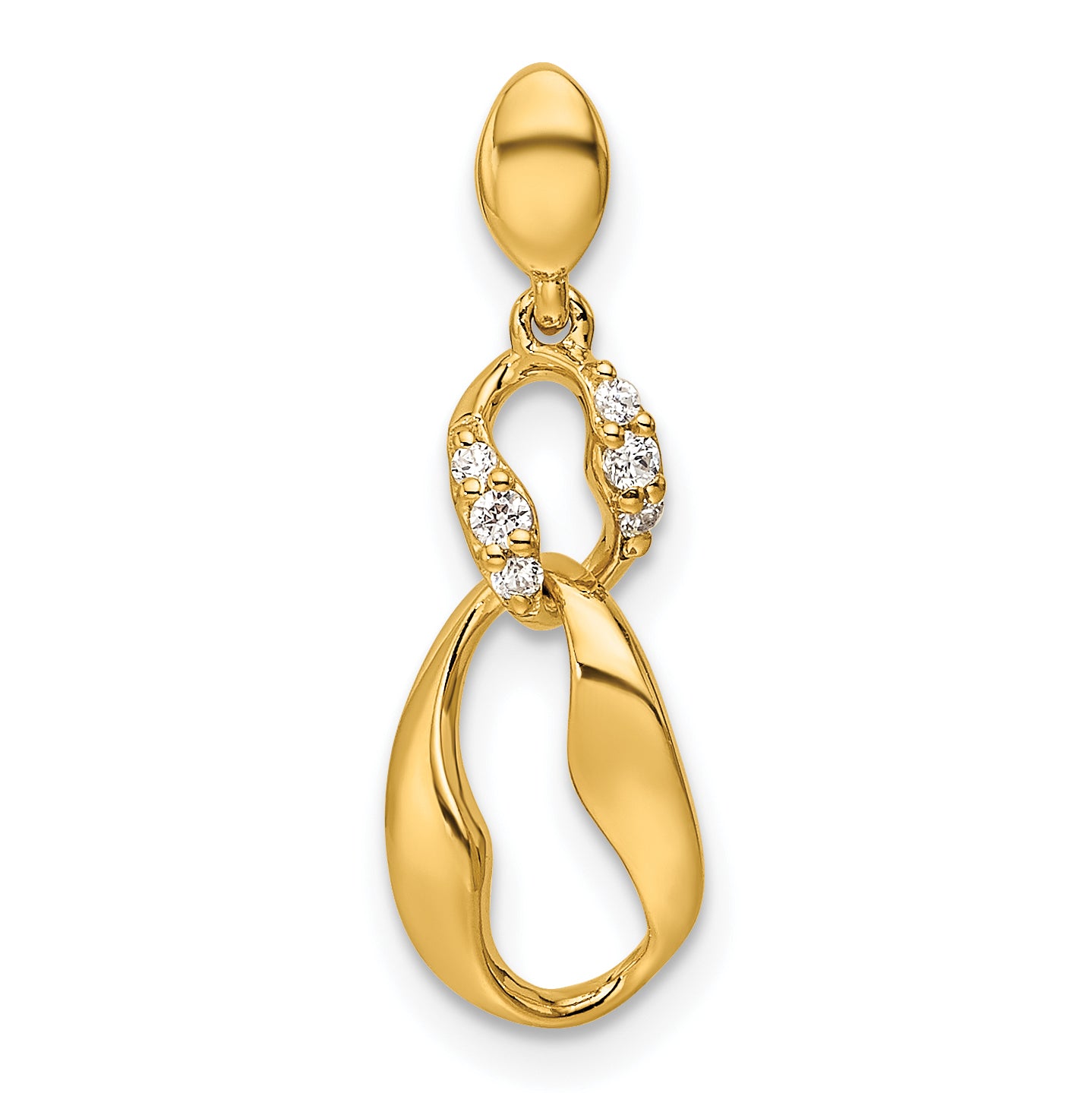 14K Polished 1/20 carat Diamond Wavy Oval Dangle Pendant Main image