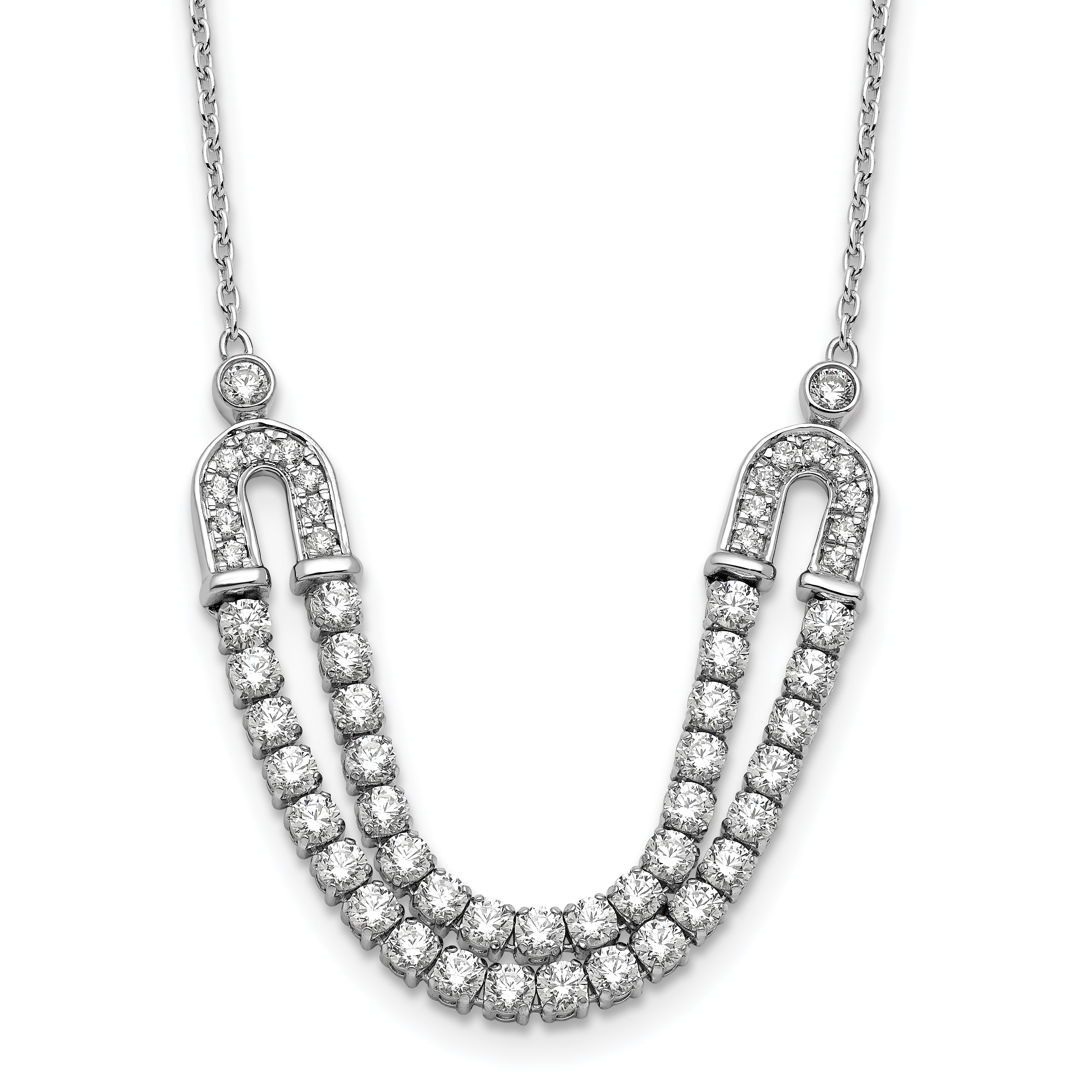 14K White Gold Lab Grown VS/SI+ G+ Dia U Layered Stone Necklace