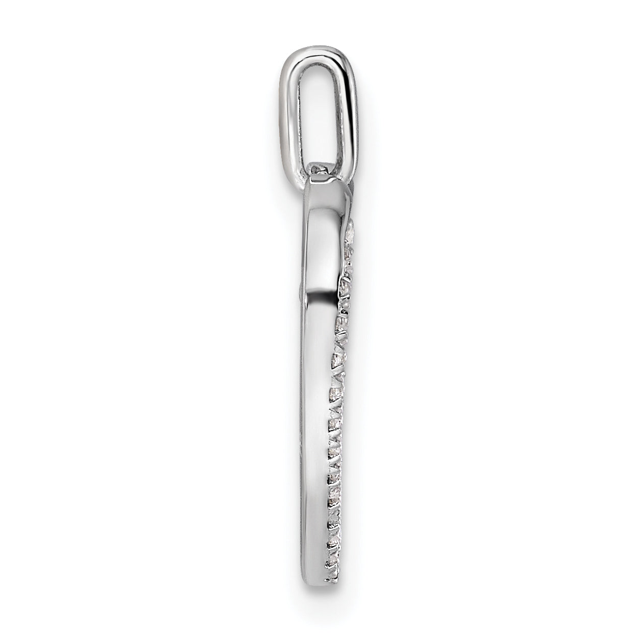 14K White Gold Polished Diamond Heart Dangle Cross Pendant