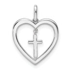 14K White Gold Polished Diamond Heart Dangle Cross Pendant