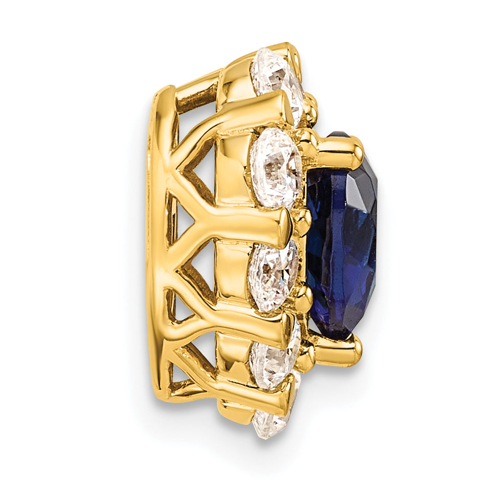 14k 1 carat Lab Grown Diamond VS/SI+ G+ and Lab Created Blue Sapphire Heart Halo Chain Slide Pendant