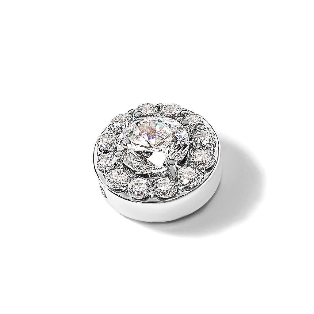 14k White Gold 1/2 carat Lab Grown Diamond VS/SI+ G+ Round Complete Halo Chain Slide Pendant