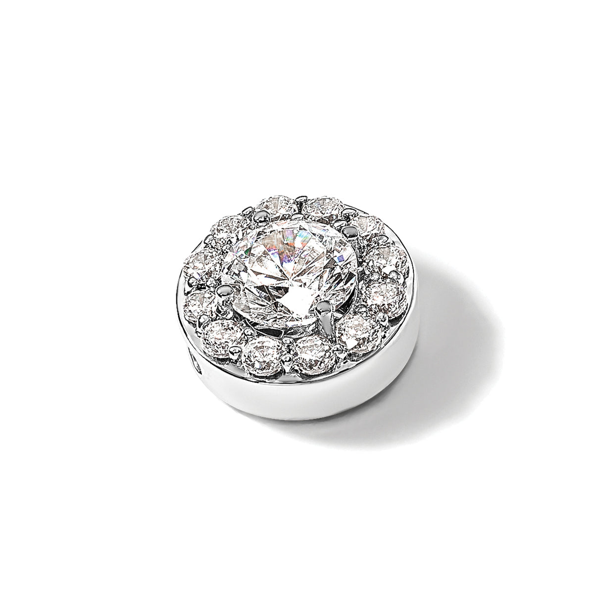 14k White Gold 1/2 carat Lab Grown Diamond VS/SI+ G+ Round Complete Halo Chain Slide Pendant