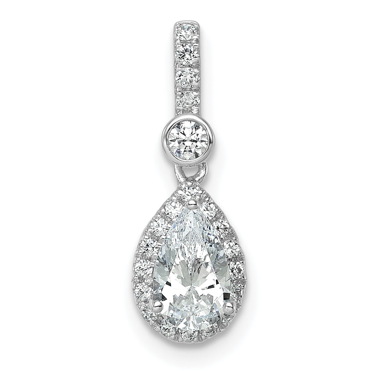 14k WG Lab Grown Diamond VS/SI+ G+ Halo Pear Semi-Mount Pendant