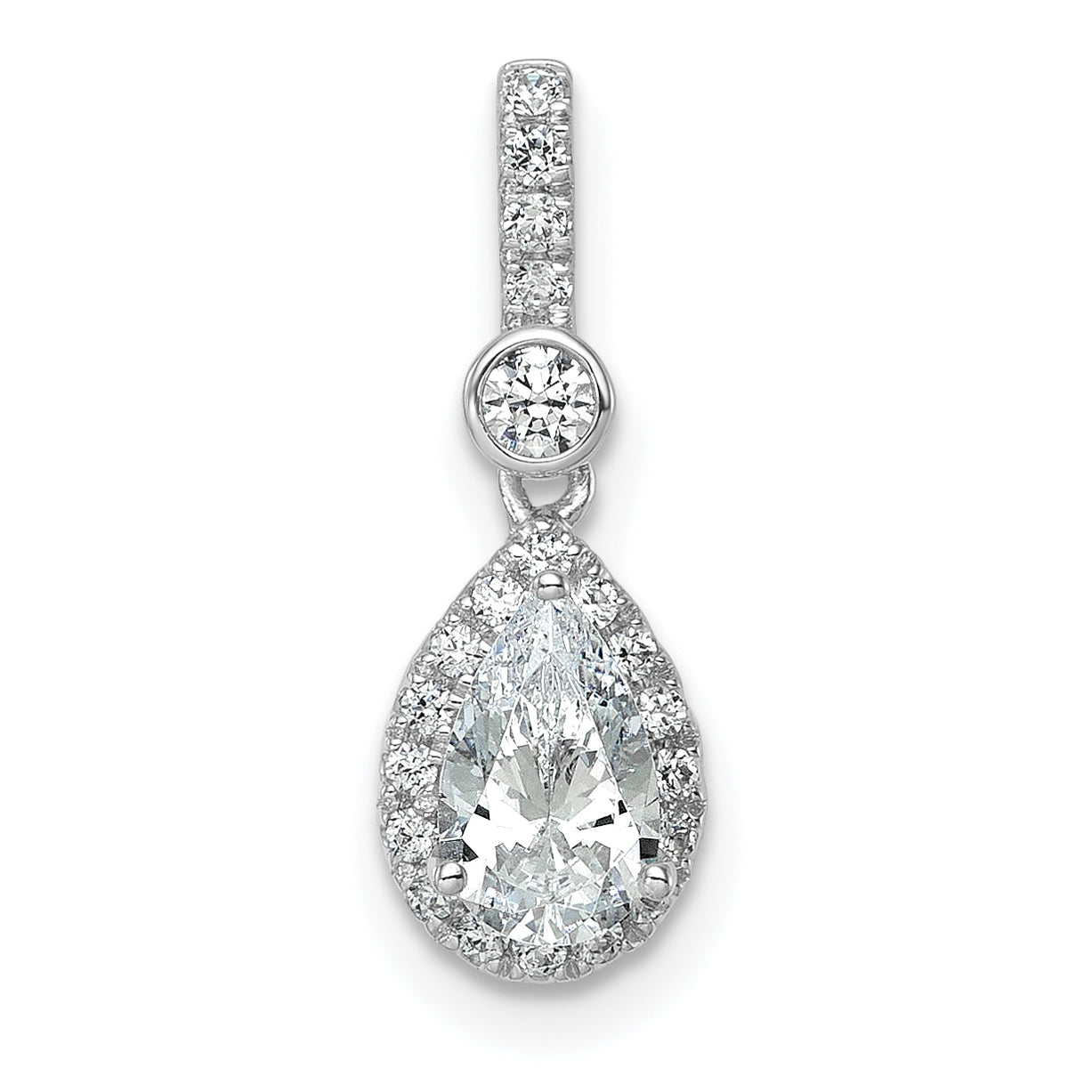 14k WG Lab Grown Diamond VS/SI+ G+ Halo Pear Semi-Mount Pendant