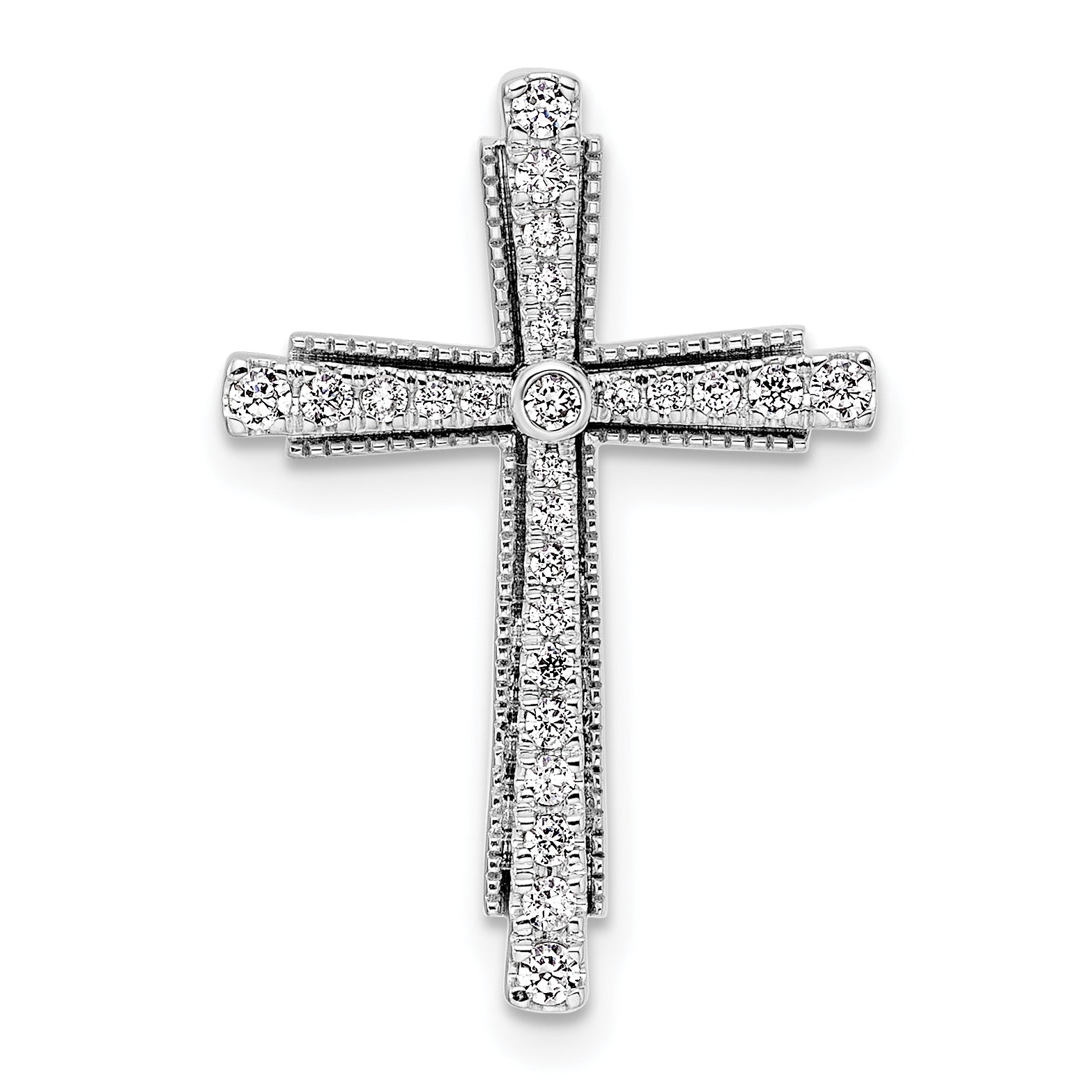 14k White Gold 1/4 carat Lab Grown Diamond VS/SI+ G+ Complete Cross Chain Slide Pendant Main image