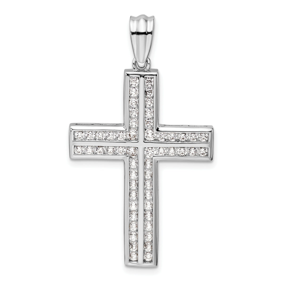 Double Cross Pendant in 14K White Gold, 42mm, Lab-Grown Diamond (1 ct. tw.) - Sophia Jewelers Main image