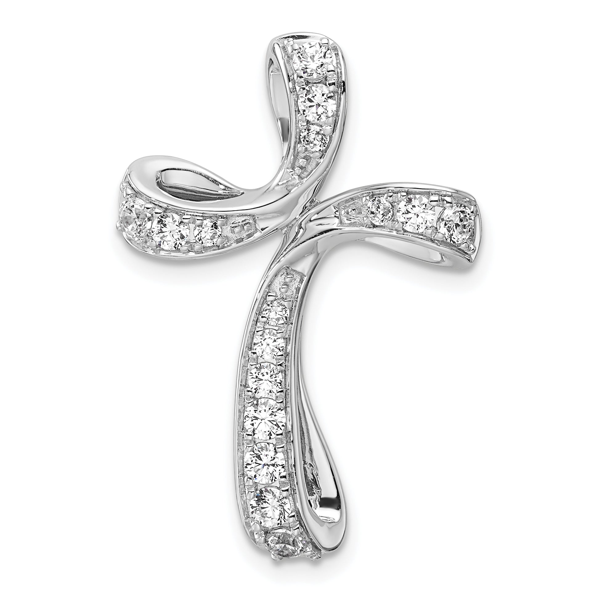 14k White Gold 5/8 carat Lab Grown Diamond VS/SI+ G+ Complete Cross Chain Slide Pendant Main image
